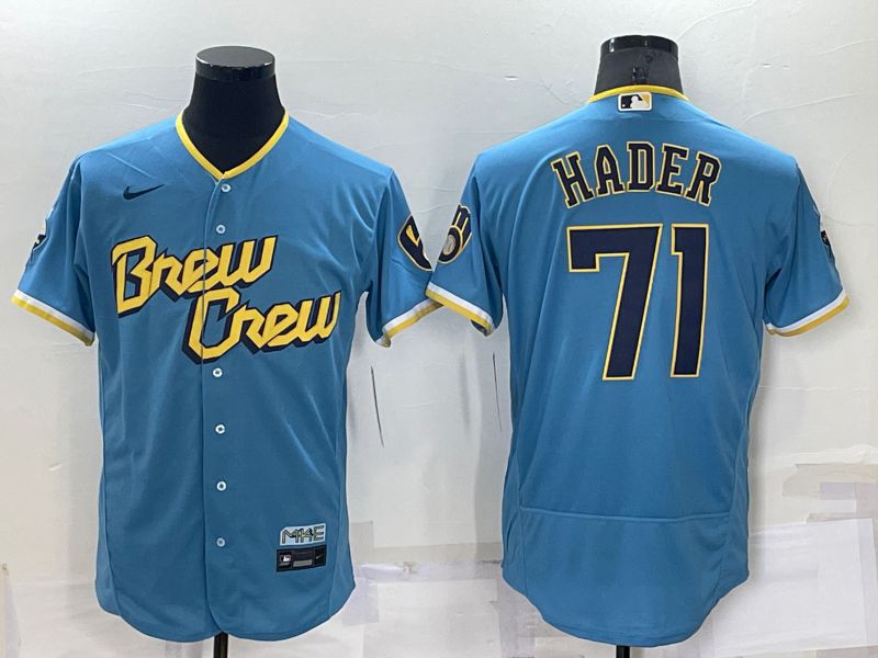 Men Milwaukee Brewers 71 Hader Blue City Edition Elite Nike 2022 MLB Jersey